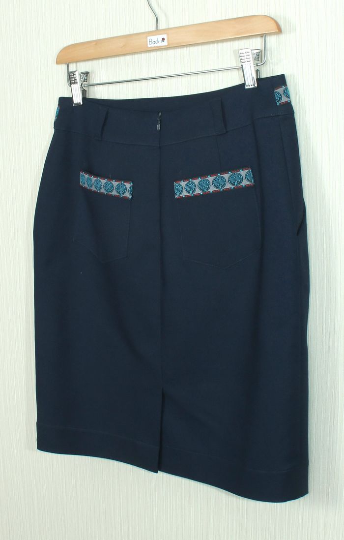 SK-261 กระโปรงแฟชั่น&ทำงาน ทรงสอบมีกระเป๋า 2 ข้าง ผ้าคอตตอนญี่ปุ่นผสมเป็นเดกสีน้ำเงินเข้ม