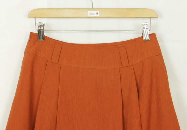 SK-187 กระโปรงแฟชั่น&ทำงาน ทรงบาน ผ้า CHANEL สีส้มอิฐ มีกระเป๋าล้วงได้ 2 ข้าง