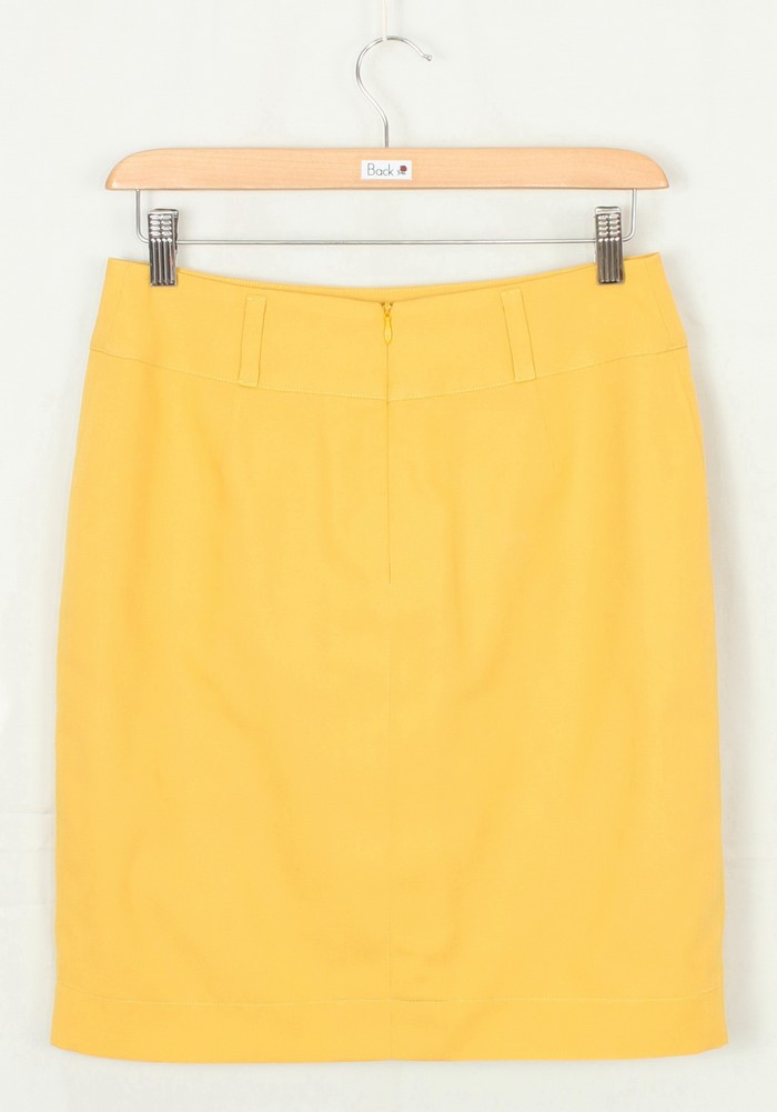 SK-206 กระโปรงแฟชั่น&ทำงาน ทรงสอบแบบผ่าหน้า ผ้าคอตตอนญี่ปุ่นผสมลินินสีเหลือง