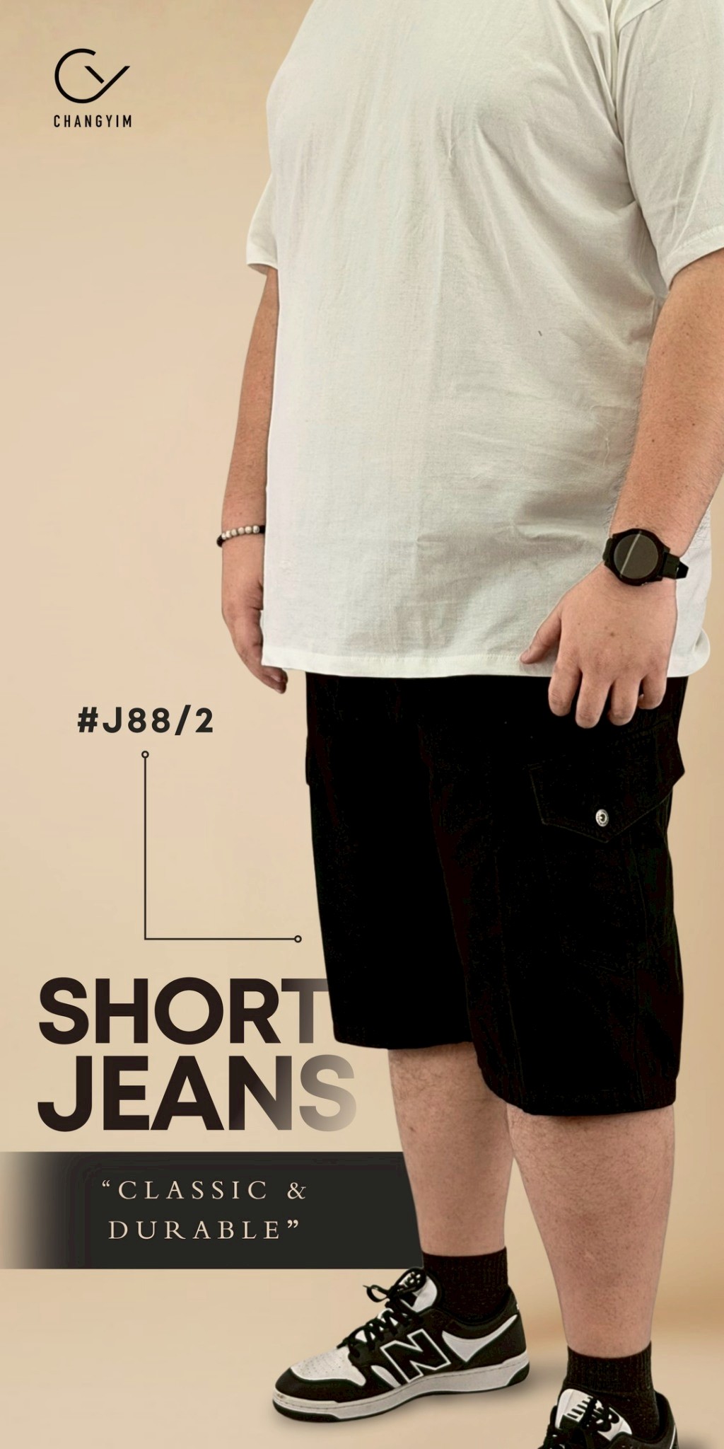กางเกงยีนส์ขาสั้น / กางเกงคาร์โก้ขาสั้น รุ่น J88 - เอวยางยืด สไตล์มินิมอล พร้อมกระเป๋าข้างสุดเท่ ใส่สบาย ไม่อึดอัด!