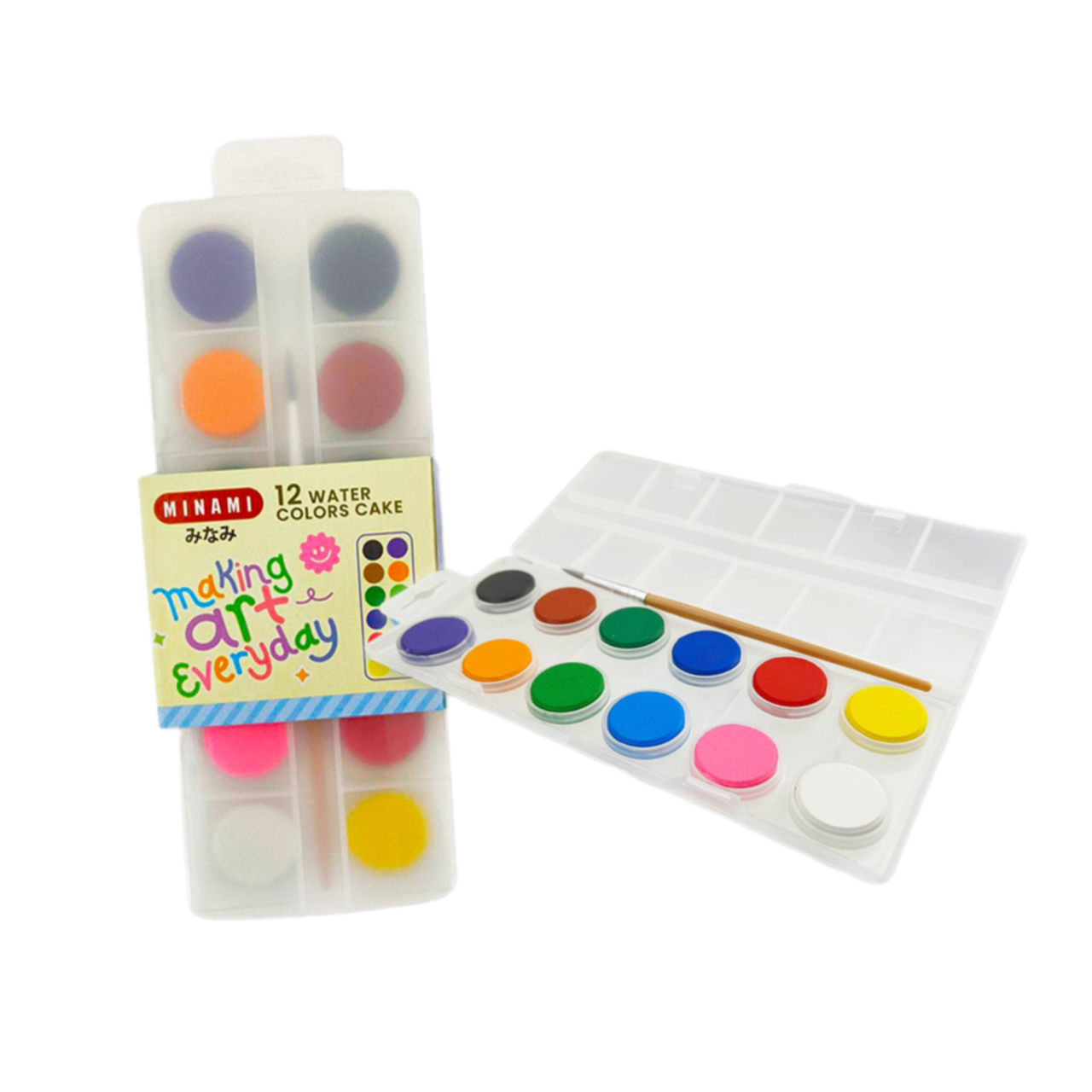 สีน้ำก้อน 12 สี มินามิ Minami กล่องพลาสติก