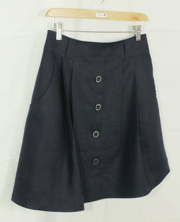SK-183 กระโปรงแฟชั่น&ทำงาน ทรงบาน ผ้าลินินญี่ปุ่นสีน้ำเงิน มีกระเป๋าล้วงได้ 2 ข้าง