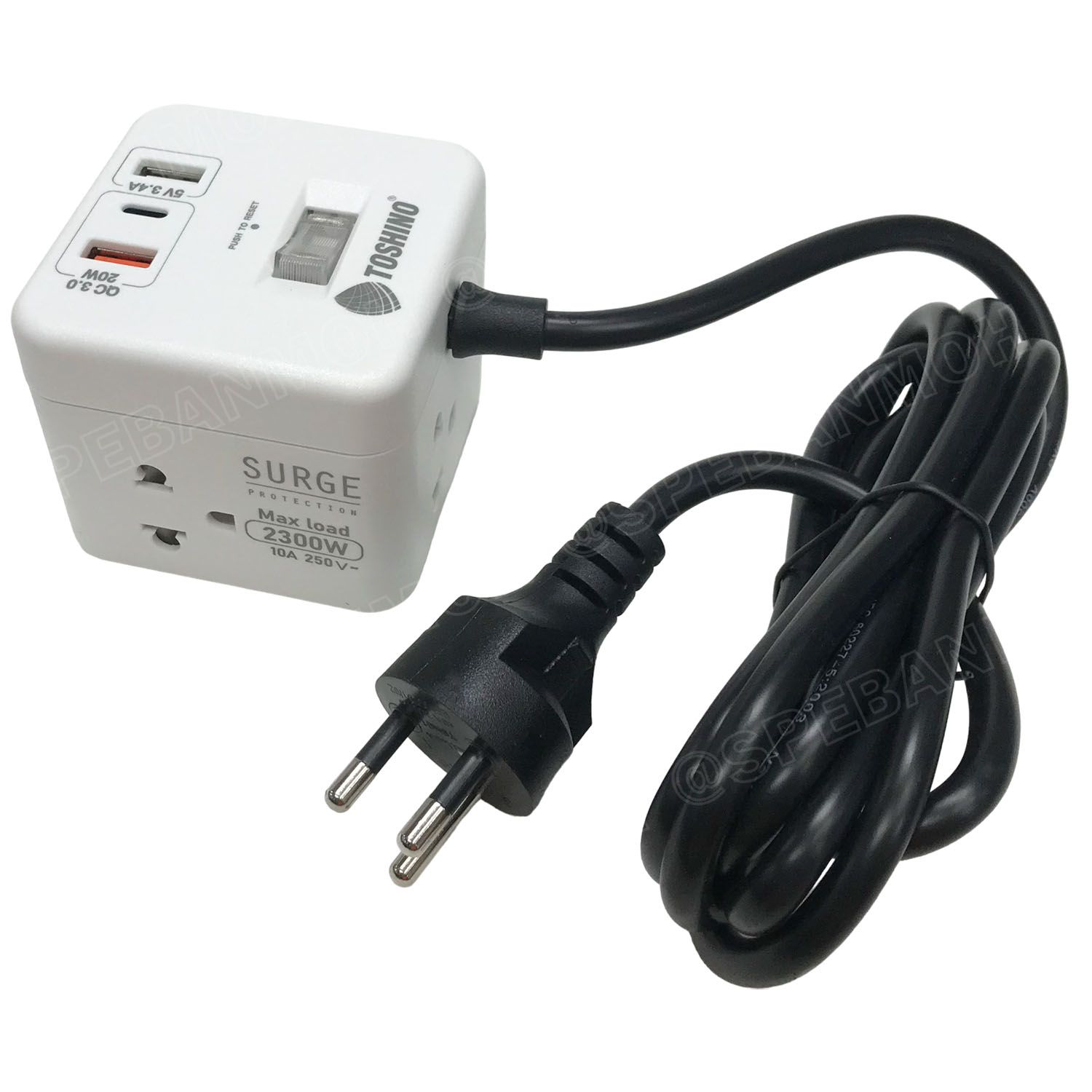 [ 1ชิ้น ] CU20PD-2M ปลั๊กพ่วง Toshino รางปลั๊กไฟ 4ช่อง 1 สวิตช์ 2 เมตร PD 20W + QC3.0 + 1USB 3.4A IEC53 3x0.75 sq.mm 10A 2300W Surge Protection ระบบป้องกันไฟกระชาก Circuit Switch เปิด-ปิด ระบบตัดกระเเสไฟอัตโนมัติ ตัดกระแสไฟเกิน ม่านนิรภัย มอก.166-2549 IP2