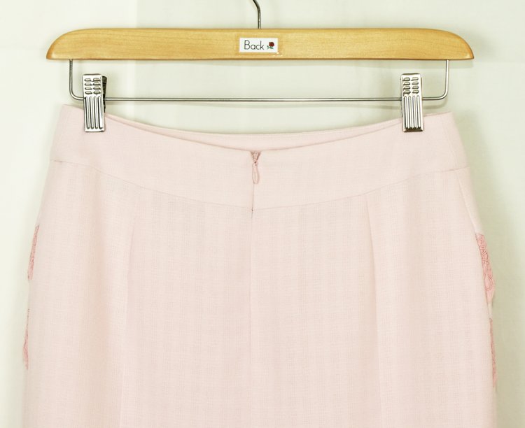 SK-171 กระโปรงแฟชั่น&ทำงาน ทรงสอบ ผ้า CHANEL สีชมพู ตัดต่อ 2 ชั้นด้วยผ้าลูกไม้สีชมพู