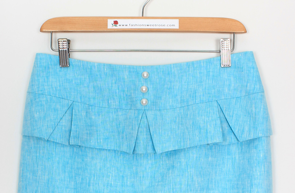 SK-473 กระโปรงทรงสอบ ผ้าลินินเชมเบ้ญี่ปุ่นสีฟ้า มีลายในตัว