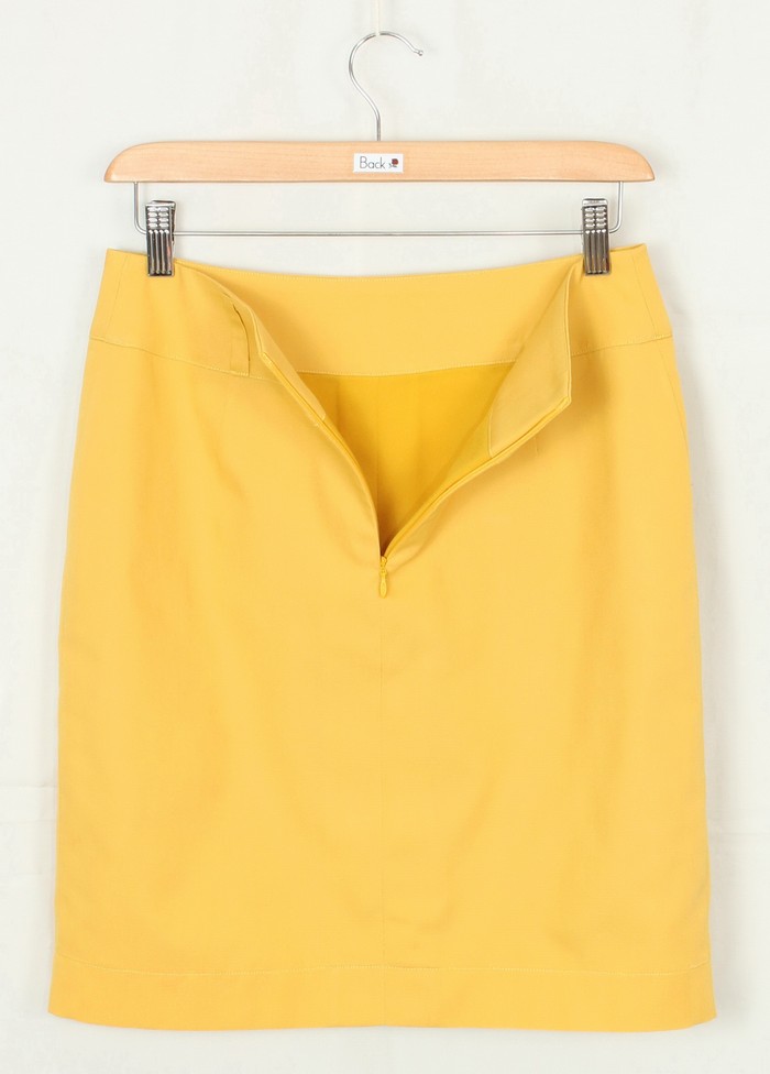 SK-206 กระโปรงแฟชั่น&ทำงาน ทรงสอบแบบผ่าหน้า ผ้าคอตตอนญี่ปุ่นผสมลินินสีเหลือง