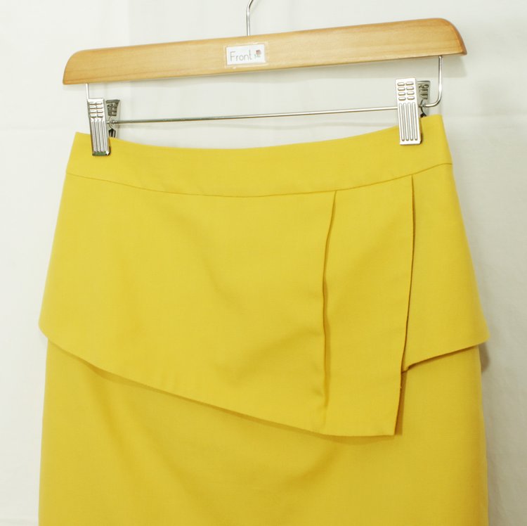 SK-114 กระโปรงแฟชั่น&ทำงาน ทรงสอบ ผ้าคอตต้อนญี่ปุ่นผสมลินิน สีเหลือง