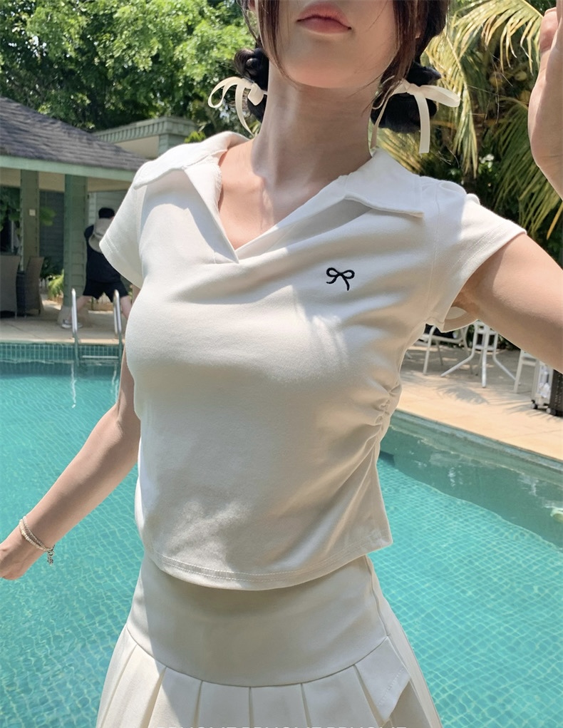 Ribbon crop tee เสื้อยืดคอปกโปโล