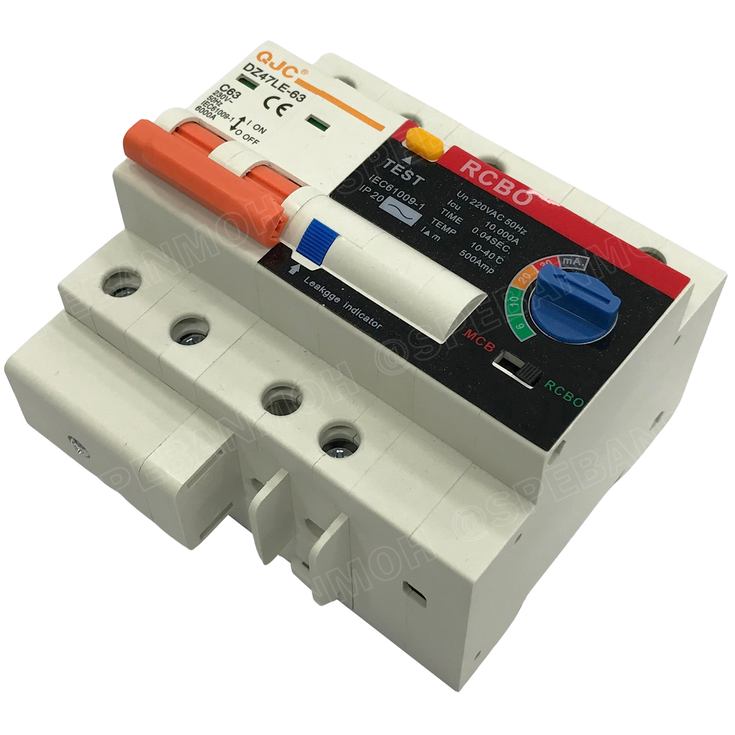 DZ47LE-63 เบรกเกอร์ RCBO 2P 63A 6mA-30mA Circuit Breaker RCBO เบรกเกอร์ กันดูด ป้องกันไฟรั่ว Residual Current Device ป้องกันกระแสเกิน Overload ป้องกันการลัดวงจร Short circuit เบรกเกอร์ตัดไฟ เบรกเกอร์กันดูด ไฟรั่ว เครื่องทำน้ำอุ่น ใกล้น้ำ ไฟรั่ว ไฟช็อต