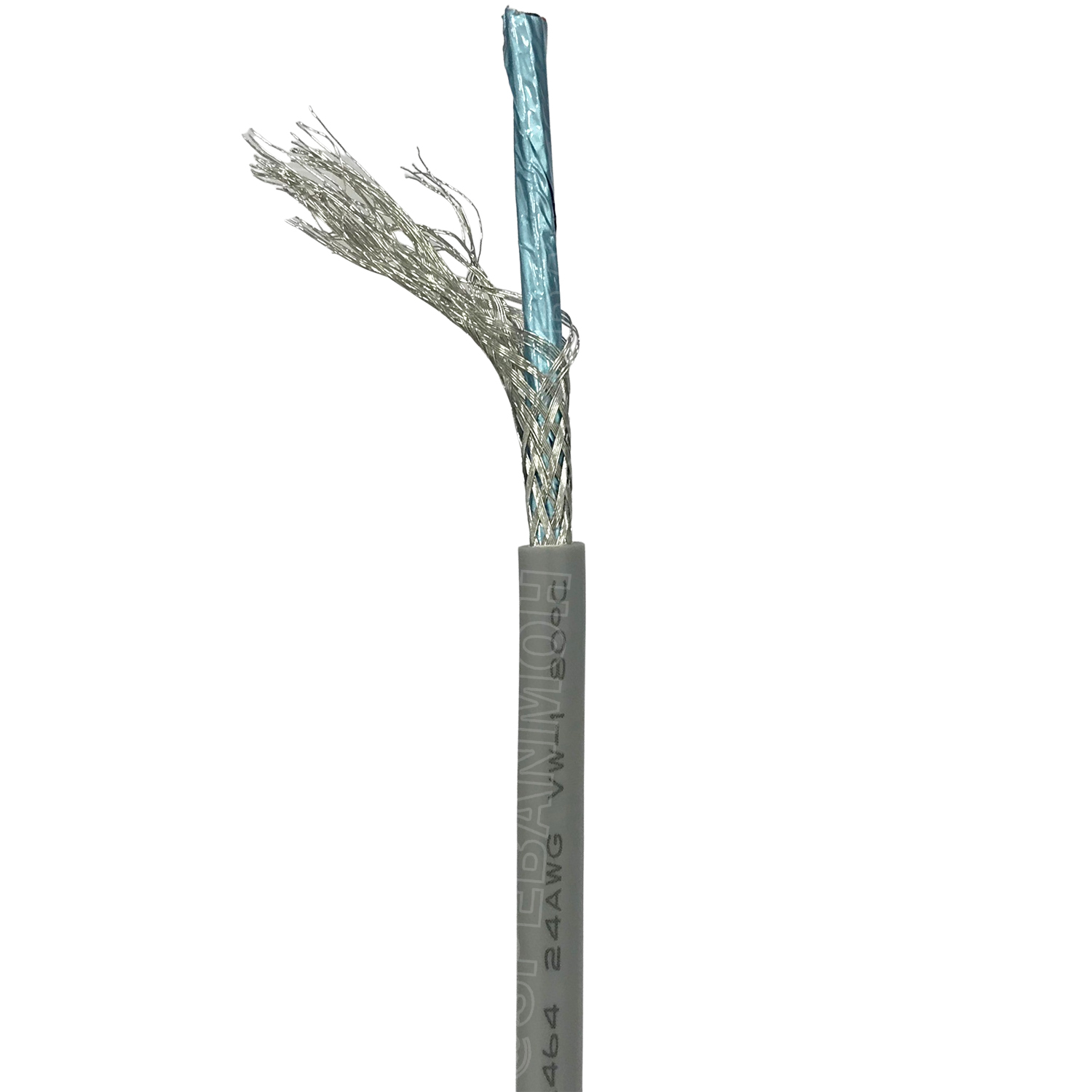 [ 100 เมตร ] TW-2464-BS-24AWG-04C สีเทา Grey สายมัลติคอร์ 4 คอร์ ขนาด 24AWG 4C x 24AWG UL2464 300V 80°C AWG24 สายชีลรอบ Braid Shielded Multicore Cable 4C Computer Cable TCU Tinned Stranded Copper AWM 2464 24AWG VW-1 80°C 300V E150612 Thai Wonderful