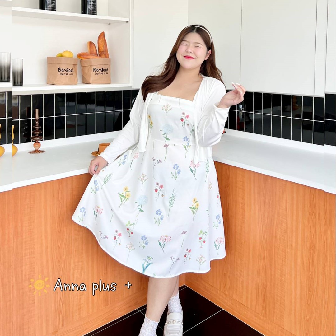 A165 เดรส สาวอวบ สม็อคหลัง มาพร้อมเสื้อคลุมจะรับเดรสอย่างเดียวก็ได้ ขาว ชมพู ฟ้า อก40-50นิ้ว