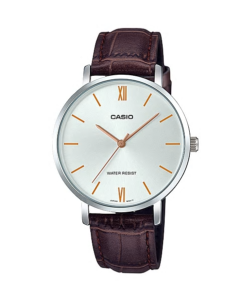 CASIO Standard รุ่น LTP-VT01L-7B2UDF สายหนังสังเคราะห์สีน้ำตาล จอเงิน สินค้าใหม่ ของแท้ รับประกันศูนย์ CMG