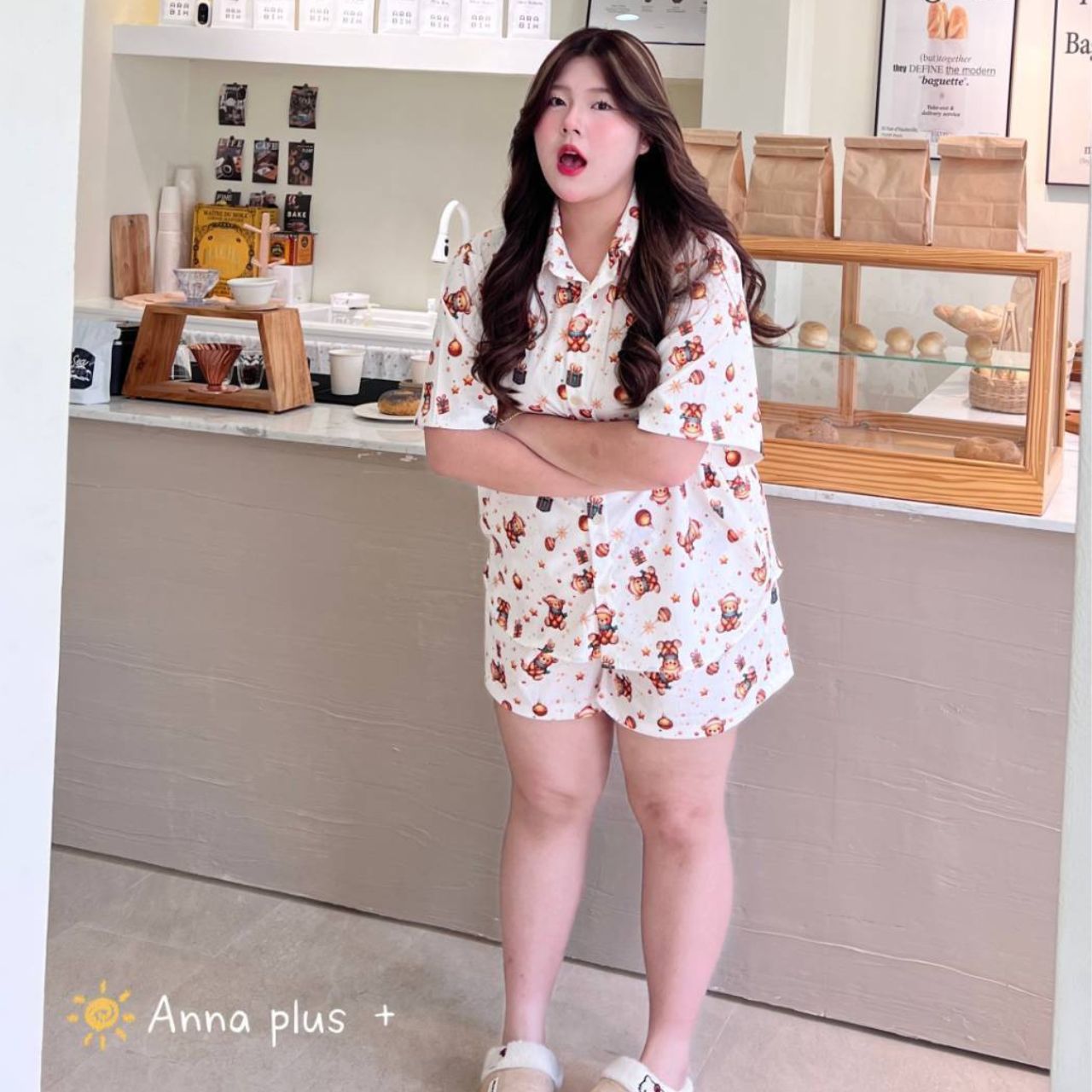 A216 ชุดนอน สาวอวบ 2 ชิ้น เสื้อเชิ้ต มาพร้อมกางเกงขาสั้น อกได้ถึง52 นิ้ว มี4ลาย อกได้ถึง52นิ้ว