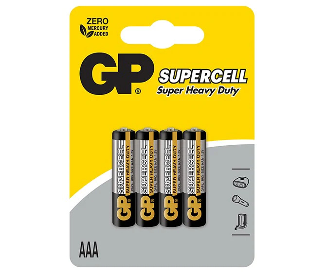 GP ถ่าน Cabon Zinc Supercell AAA ( 1 แพค / 4 ก้อน )