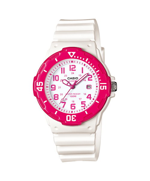 Casio Standard รุ่น LRW-200H-4BVDF สีขาว ขอบชมพู สินค้าของเเท้