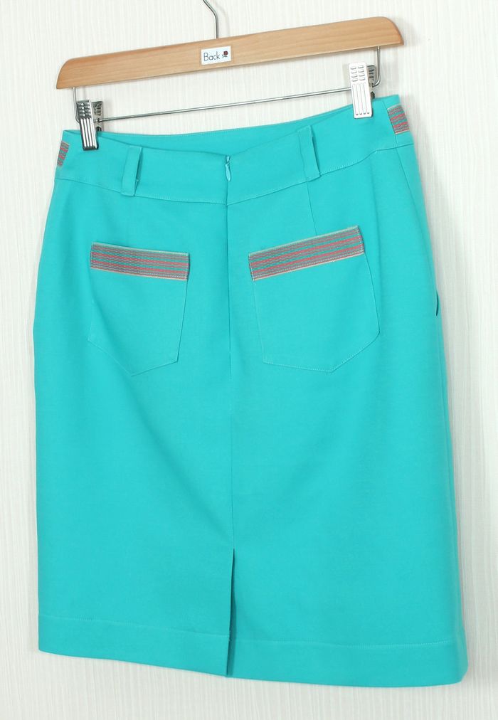 SK-248 กระโปรงแฟชั่น&ทำงาน ทรงสอบมีกระเป๋า 2 ข้าง ผ้าคอตตอนญี่ปุ่น สีฟ้าเทอร์คอยซ์