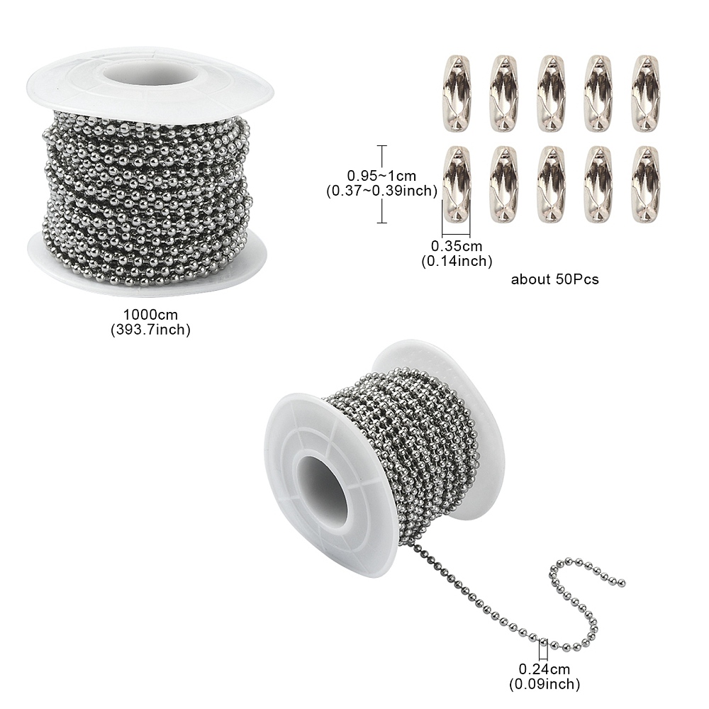 โซ่ไข่ปลาสแตนเลส ขนาด 2.4mm 1 ม้วนยาว 10 เมตร พร้อมตัวล็อค brass 50 ชิ้น