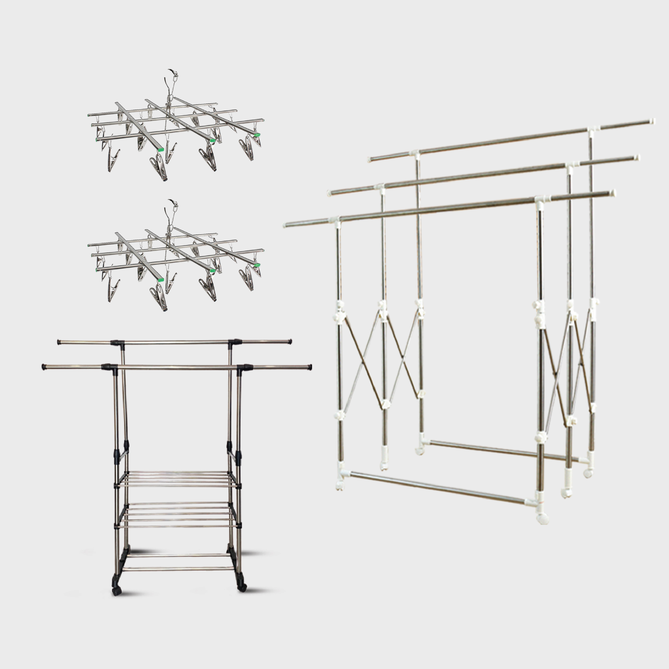ราวตากผ้าสเตนเลส 6ล้อ ยืด หด ได้ เคลื่อนย้ายสะดวก SUPER RACK แถมฟรี Duo Rack + 2 spin