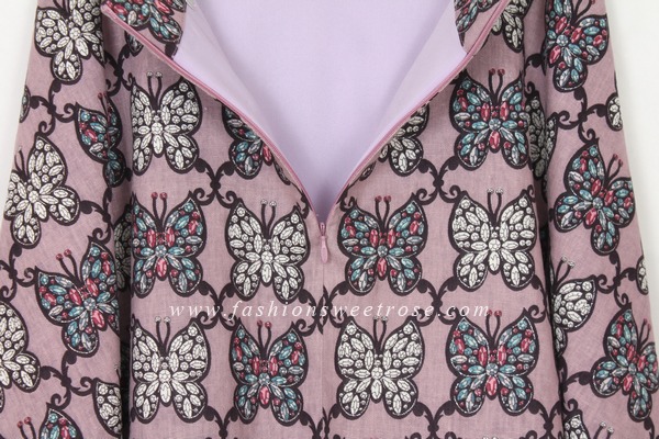 SK-408 กระโปรงแฟชั่น&ทำงาน ทรงย้วย ผ้าลินินพิมพ์ลายผีเสื้อโทนม่วง