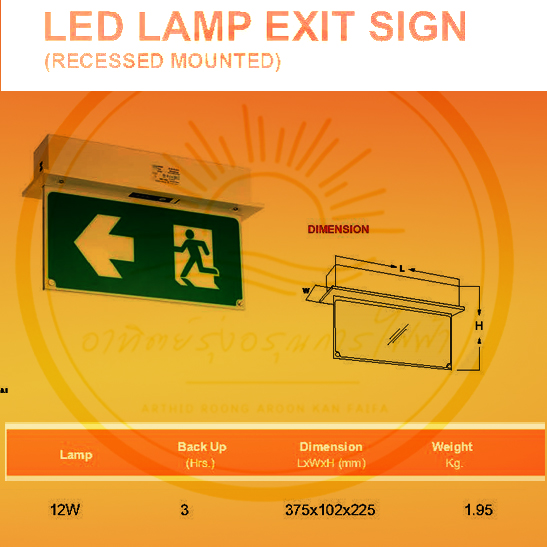 ป้ายทางออกหลอด LED12วัตต์ติดตั้งแบบฝัง