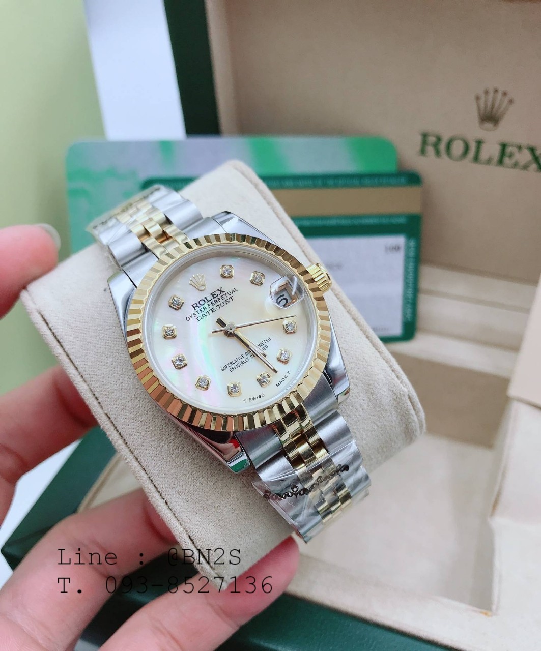 ROLEX DATEJUST Watch ตัวเรือนเงิน หน้าปัดขาว ขอบทอง 31 มม. มาพร้อมกล่องครบชุดตามรูป