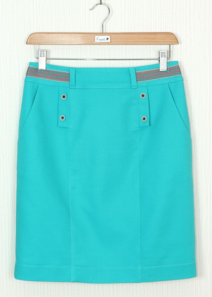 SK-248 กระโปรงแฟชั่น&ทำงาน ทรงสอบมีกระเป๋า 2 ข้าง ผ้าคอตตอนญี่ปุ่น สีฟ้าเทอร์คอยซ์