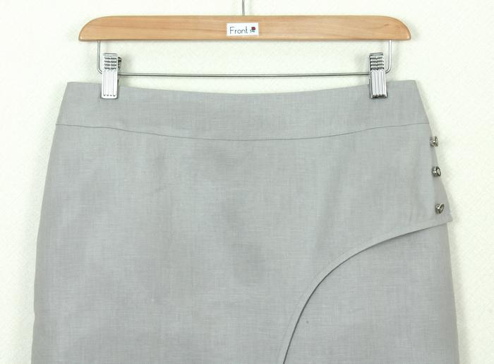 SK-252 กระโปรงแฟชั่น&ทำงาน ทรงสอบป้ายซ้อนกัน ผ้าลินินญี่ปุ่นสีเทา