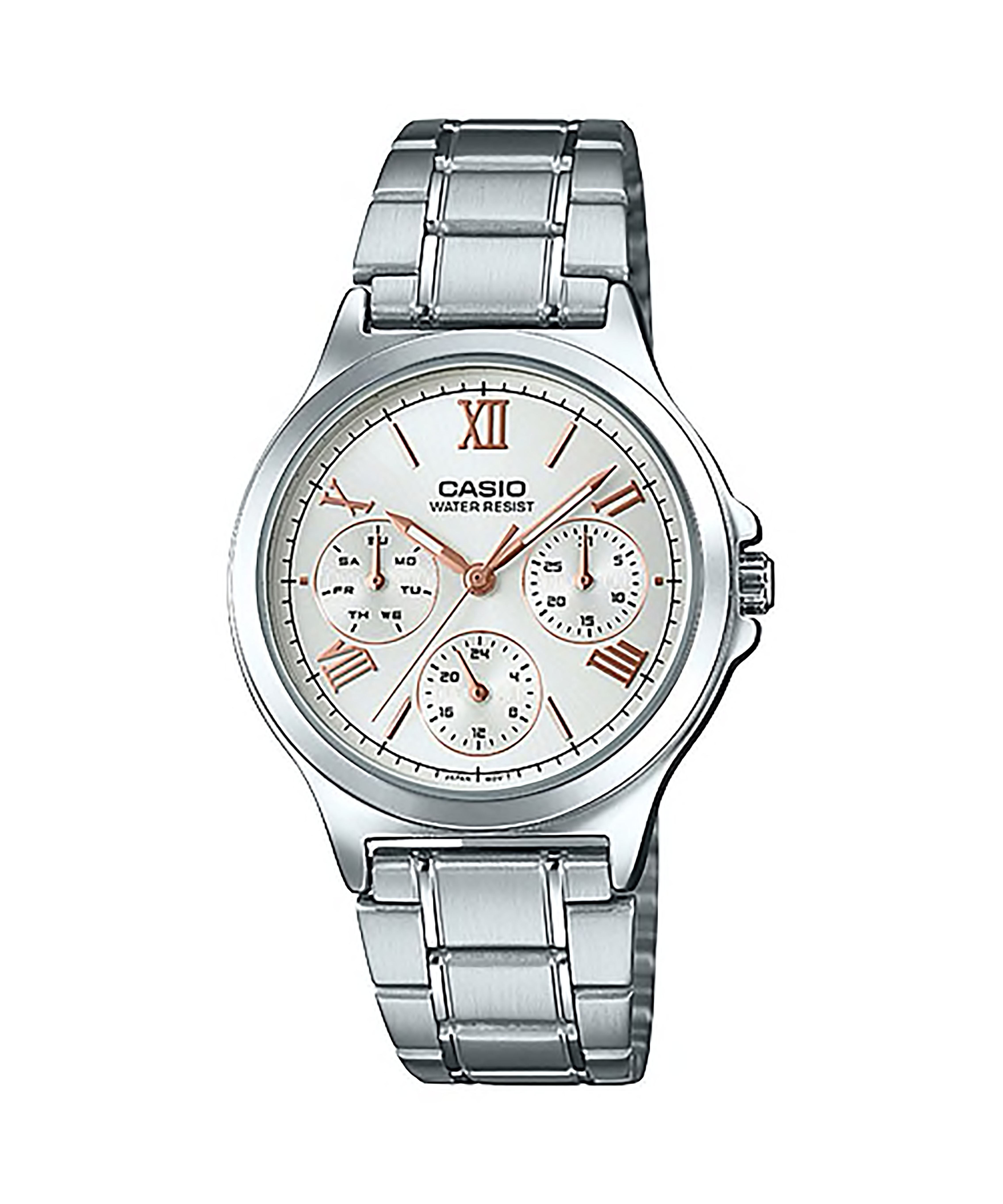 CASIO Standard รุ่น LTP-V300D-7A2UDF สีเงิน หน้าจอขาว เลขโรมัน pink gold พิงค์โกลด์ สินค้าของเเท้ รับประกันศูนย์ CMG