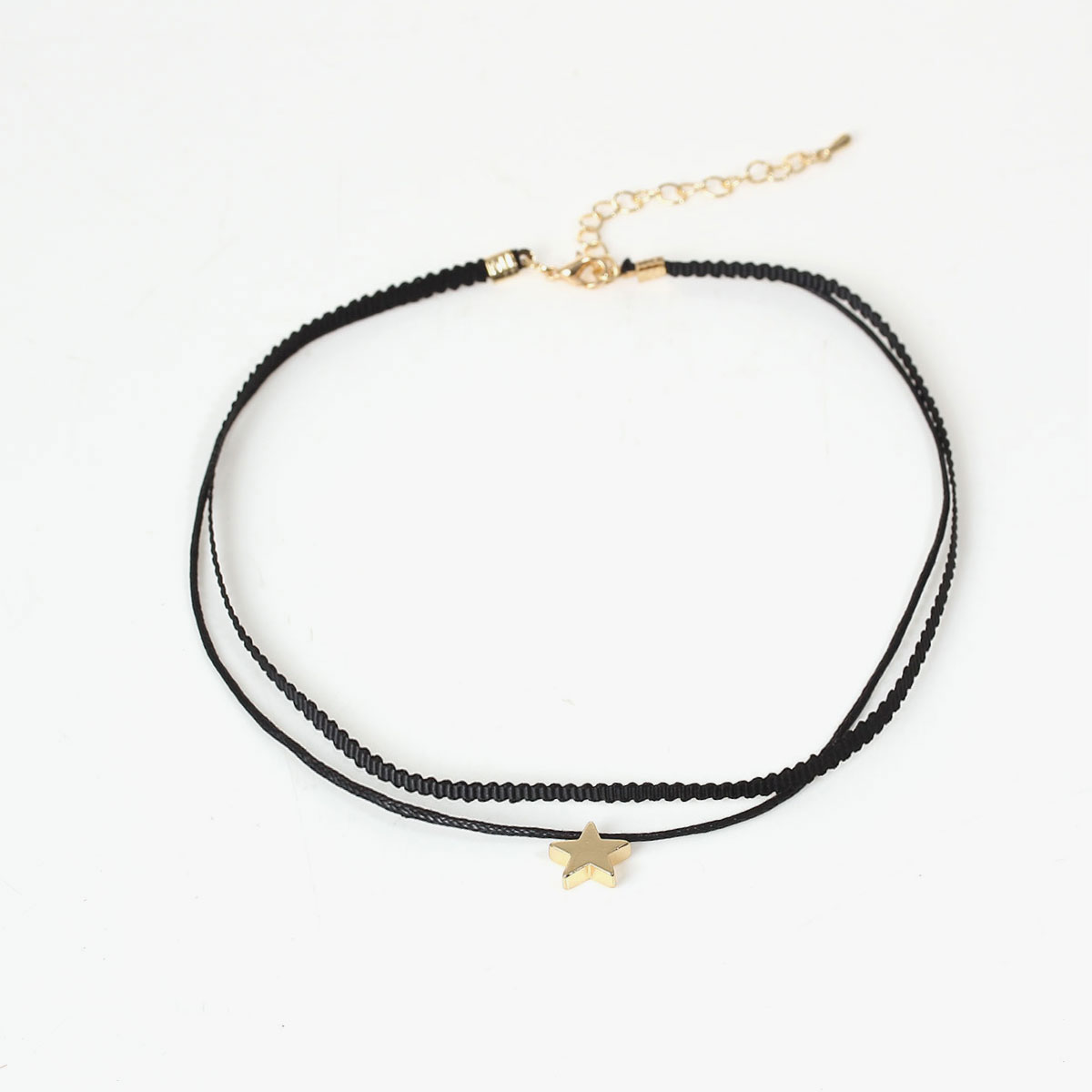 สร้อยคอ Choker แฟชั่น ผ้า Terelyne สีดำ+สร้อยเชือกเทียนจี้ดาวทอง รอบคอ ยาว 34.5cm 1 เส้น