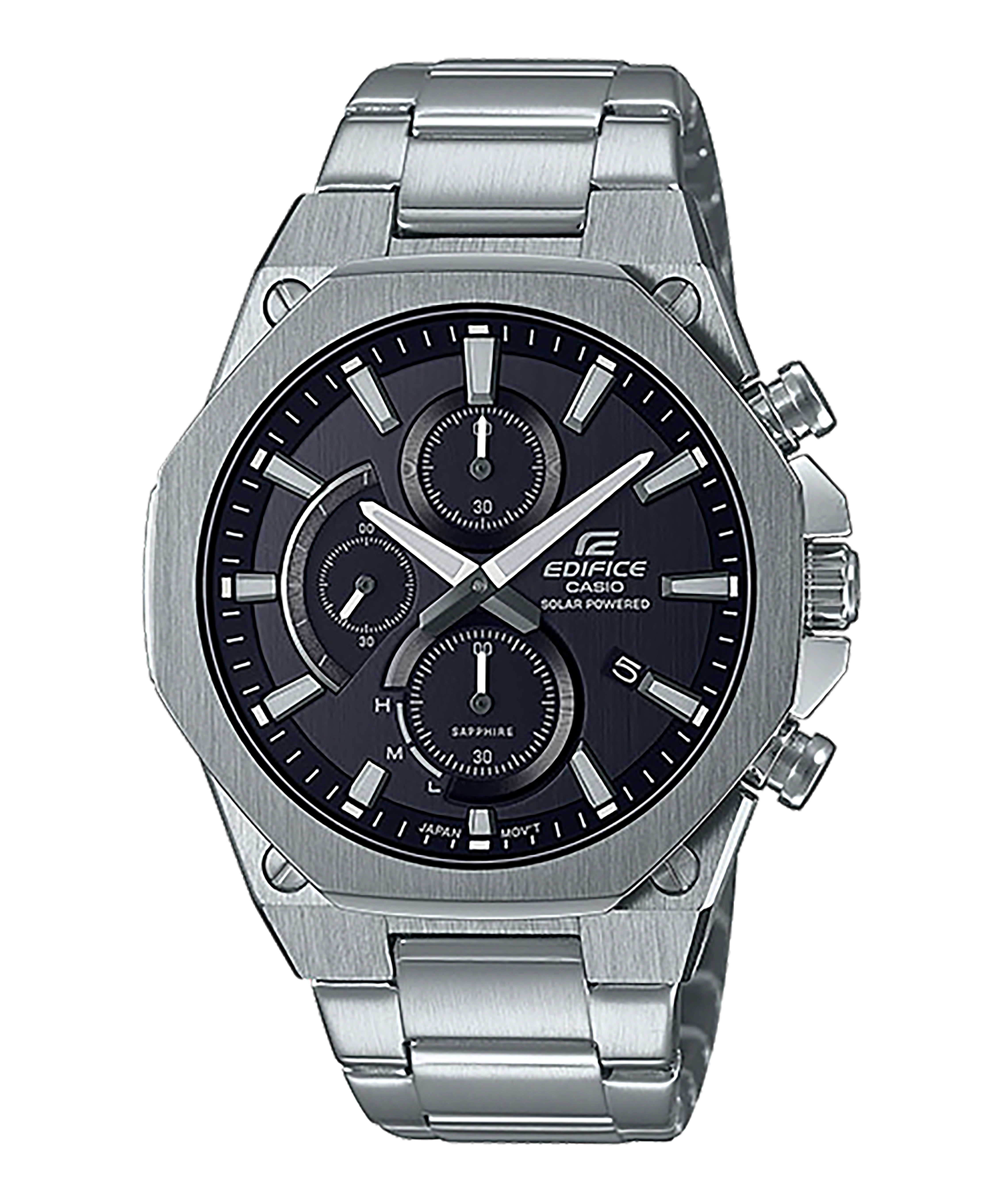 CASIO EDIFICE รุ่น EFS-S570D-1AUDF สีเงิน สายสแตนเลส จอ สีดำ หน้าปัด Sapphare สินค้าใหม่ ของแท้ รับประกันศูนย์ CMG