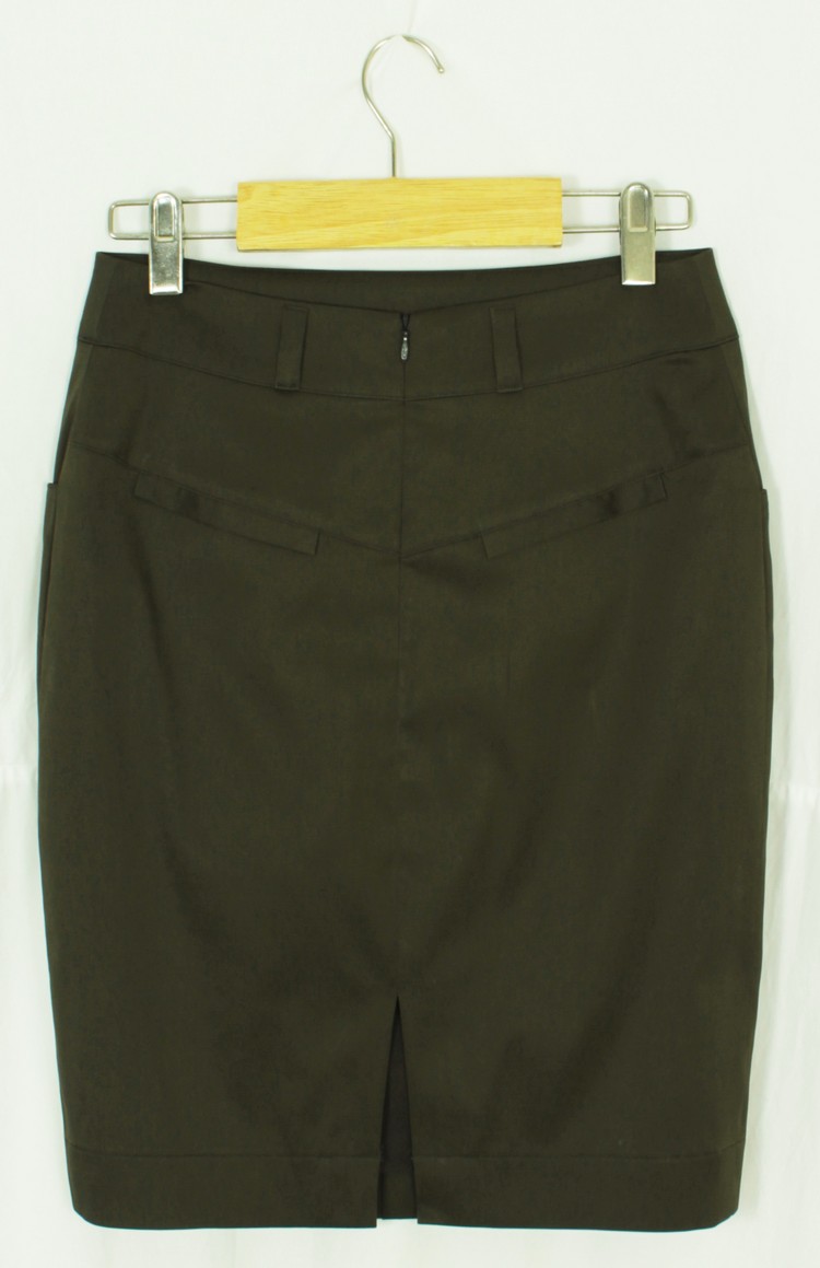 SK-140 กระโปรงแฟชั่น&ทำงาน ทรงสอบ ผ้าญี่ปุ่นสีเทาเข้ม-อมเขียว ตกแต่งด้วยกระดุม 4 เม็ด