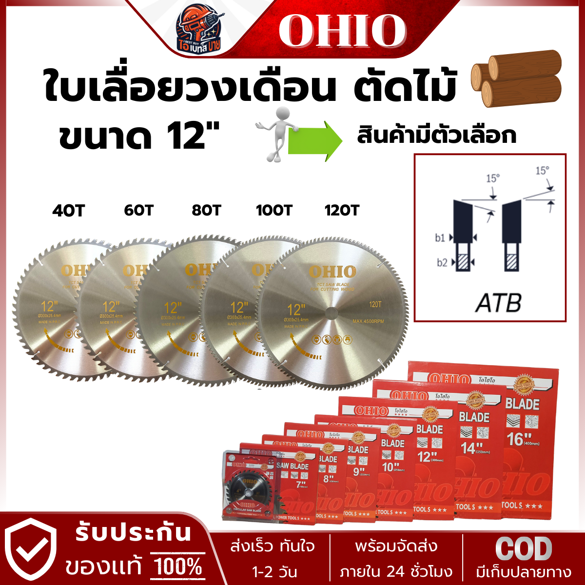 OHIO ใบเลื่อยวงเดือน ตัดไม้ ขนาด 12x40ฟัน, 60ฟัน, 80ฟัน,100ฟัน,120ฟัน (สินค้ามีตัวเลือก)