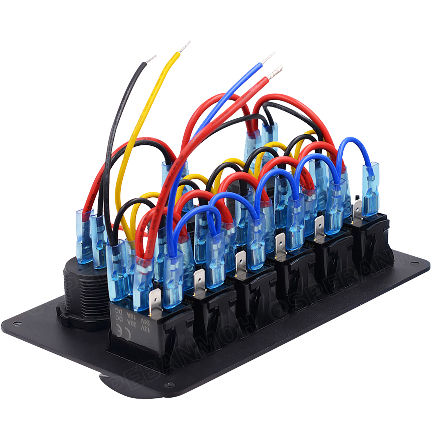 [ 1ชิ้น ] WP-441B1 แผงสวิตช์รถยนต์ เรือ กันน้ำ มีไฟ 12VDC Waterproof 6 gang Rocker Switch Panel for Marine Boat ชุดแผงสสวิทช์ 12V USB-A 2.1A 2Ch สวิทช์ 5ขา มีไฟ LED ช่องสำหรับเสียบปลั๊กจุดบุหรี่ 1ช่อง พร้อมหน้าจอแสดง ดิจิตอล โวลต์มิเตอร์