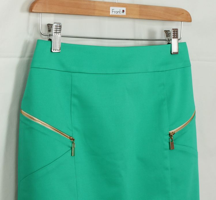 SK-118 กระโปรงแฟชั่น&ทำงาน ทรงสอบ ผ้าคอตต้อนญี่ปุ่นผสมสเปนเดกสีเขียวมิ้นท์