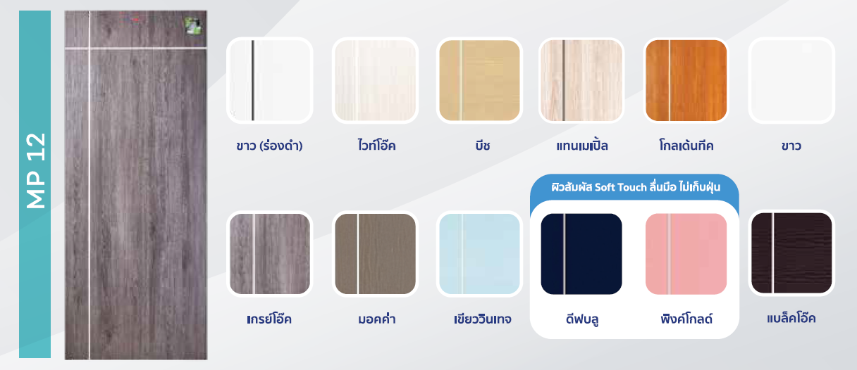 MP12 ประตู UPVC เซาะร่อง สีแบล็คโอ๊ค