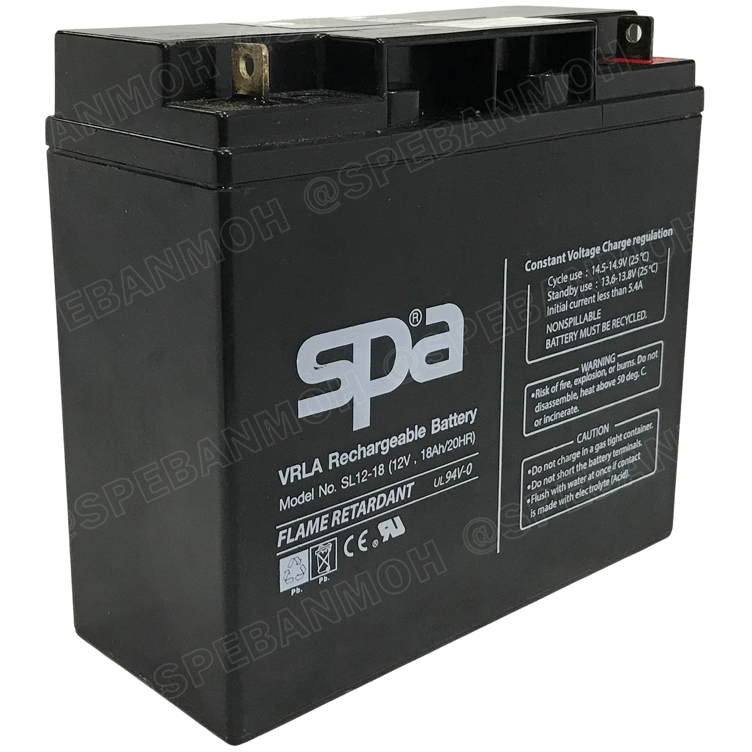 SL12-18 SPA Battery 12V 18A แบตเตอรี่แห้ง สำรองไฟ 12V 18Ah แบตเตอรี่สปา แบตเตอรี่ SPA แบตแห้ง SPA แบต UPS ไฟฉุกเฉิน ระบบเตือนภัย แบตเครื่องสำรองไฟ แบตไฟฉุกเฉิน แบตUPS แบตเตอรี่แห้ง SPA Valve Regulated Lead Acid Battery แบตเตอรี่ชนิดแห้ง ไม่ต้องเติม