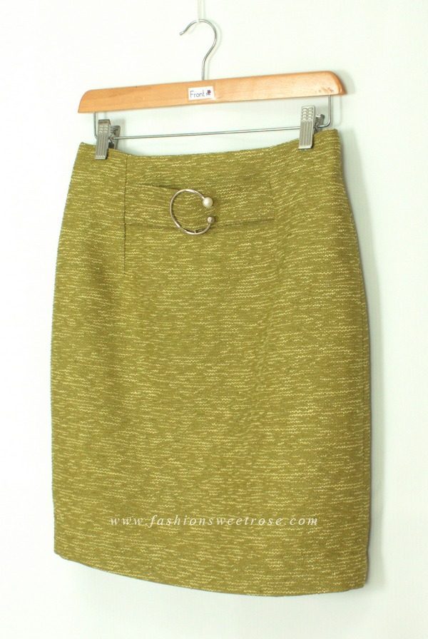 SK-460 กระโปรงทรงดินสอ ผ้า CHANEL JAPAN สีเขียว