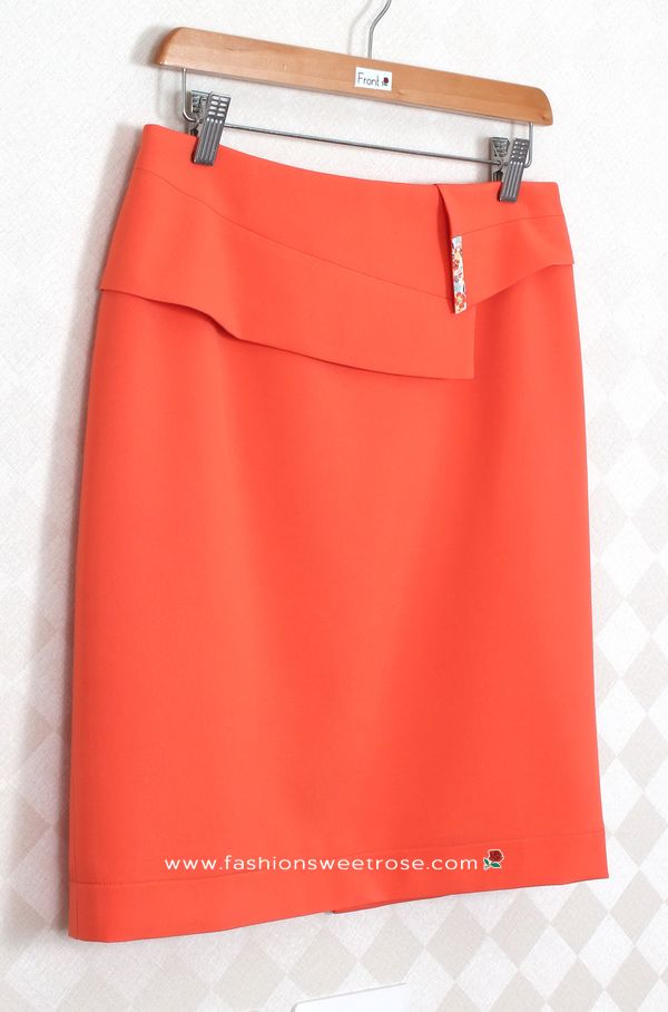 กระโปรงแฟชั่น&ทำงาน กระโปรงทรงสอบผ้าไหมอิตาลีสีส้ม ตัดแต่งด้วยผ้า 2 ชิ้น / SK-278
