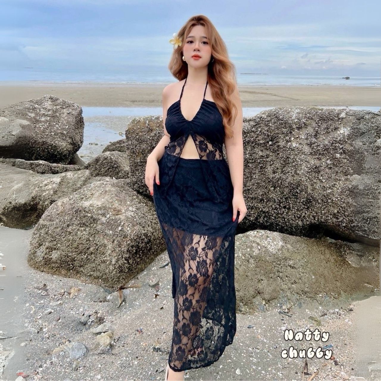 J140 ชุดเซ็ท สาวอวบ งานผ้าลูกไม้ 2 ชิ้น เสื้อคล้องคอมาพร้อมกระโปรงยาว อก 38-52 นิ้ว หน้าผ้า 54นิ้ว ขาว น้ำตาล ดำ อก38-52 นิ้ว