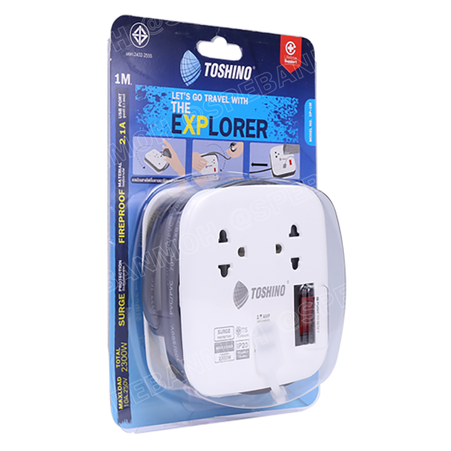 XP-1M ปลั๊กราง Toshino ปลั๊กไฟพกพา XP-1M รางปลั๊กไฟ 2 ช่อง 1สวิตซ์รีเซ็ต 2 USB 2.1A ยาว 1 เมตร รองรับกำลังไฟ 10A 2300W รางปลั๊กไฟ 2 ช่อง 1สวิตซ์ 2 USB ยาว 1 เมตร รุ่น XP-1M WH Toshino ระบบ Surge Protection ป้องกันไฟกระชาก ระบบ Circuit Br