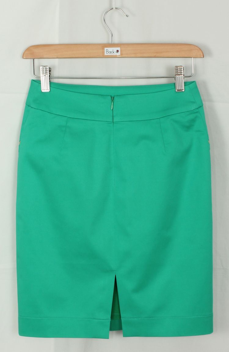 SK-118 กระโปรงแฟชั่น&ทำงาน ทรงสอบ ผ้าคอตต้อนญี่ปุ่นผสมสเปนเดกสีเขียวมิ้นท์