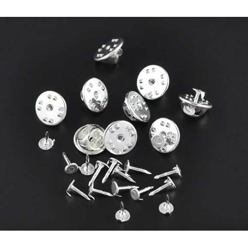 เข็มกลัดติดเนคไท/ปกเสื้อ วัสดุทองแดง สีเงิน ขนาด 11.5x6mm 8x1.2mm