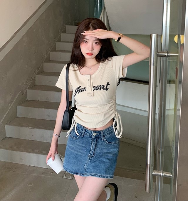 Jenet drawstring tee เสื้อครอปรูดข้าง y2k