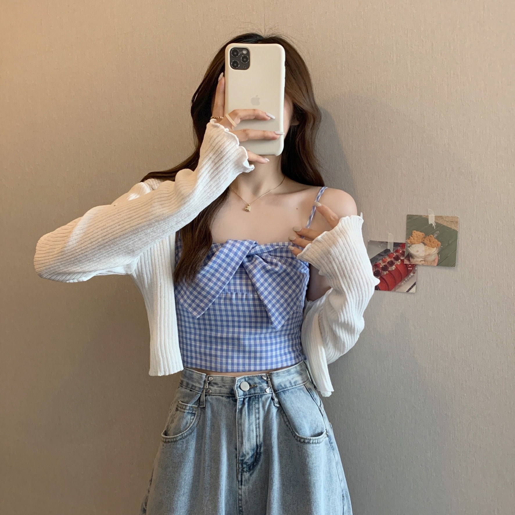 Bowie cami top สายเดี่ยวลายสกอต