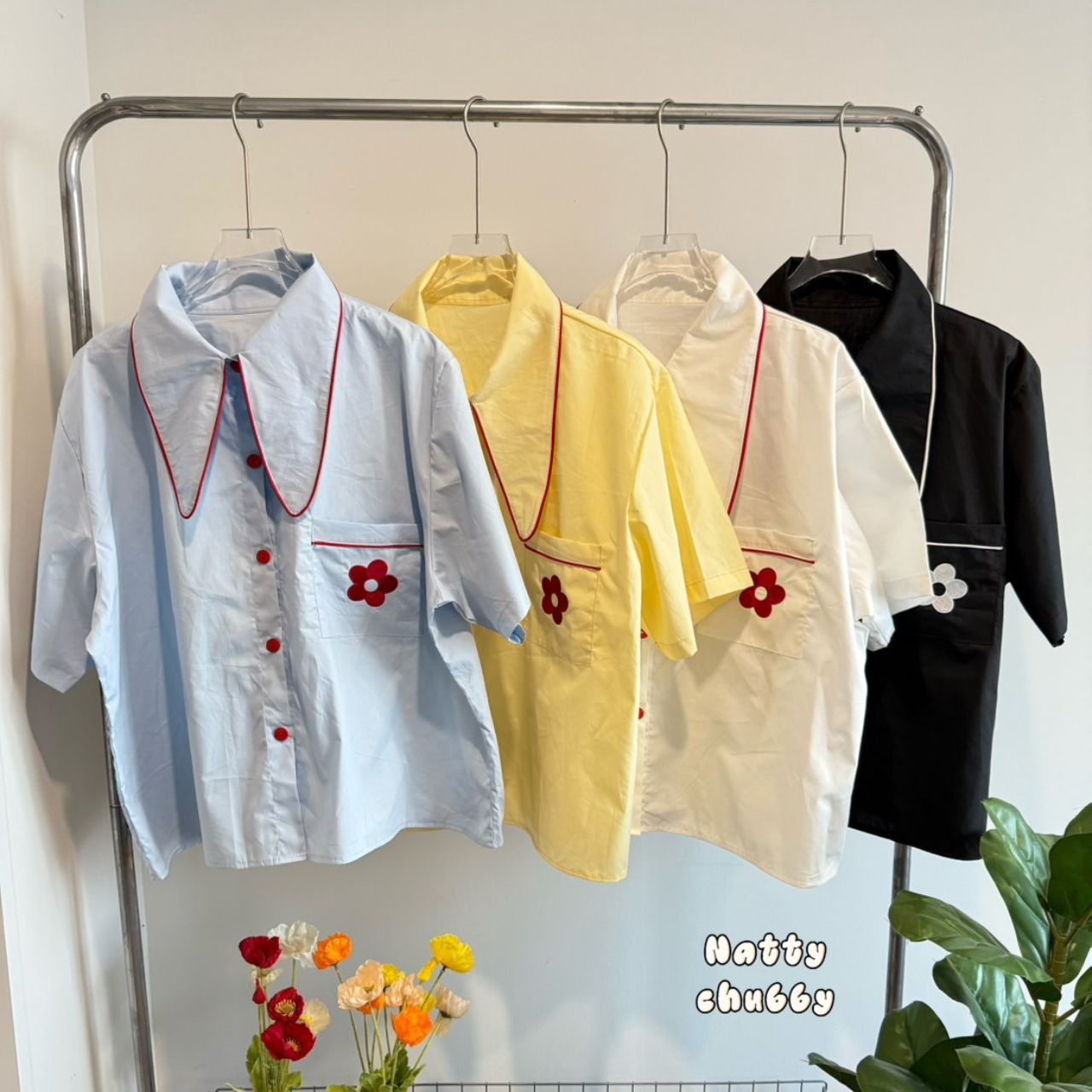 J098 เสื้อเชิ้ต สาวอวบ ปกทรงหูกระต่าย ผ้าคอตตอนเนื้อดี อกได้ถึง 48 นิ้ว (หน้าผ้า50นิ้ว) ดำ ฟ้า เหลือง ขาว อก ได้ถึง48 นยิ้ว หน้าผ้า50นิ้ว