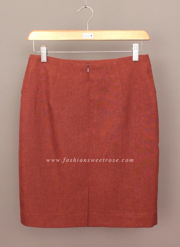 กระโปรงทรงสอบ ผ้าคอตต้อนลินินไอริสสีส้มอิฐ ด้านหน้ากระโปรงดีไซน์เรียบหรู / SK-441