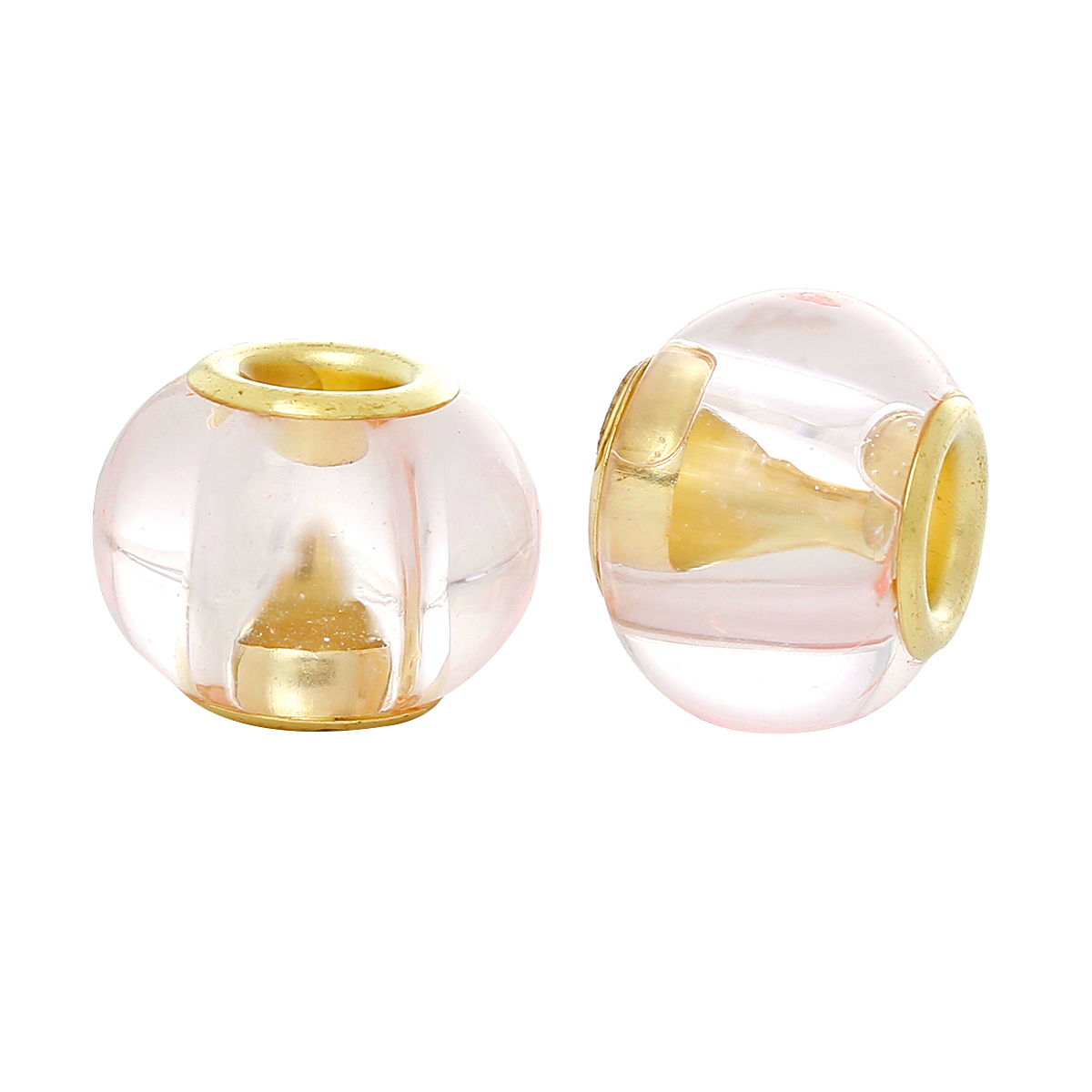 ลูกปัดแก้วยุโรปรูใหญ่เม็ดกลม 14x11mm รู 4.9 mm สีชมพูอ่อน 10 เม็ด