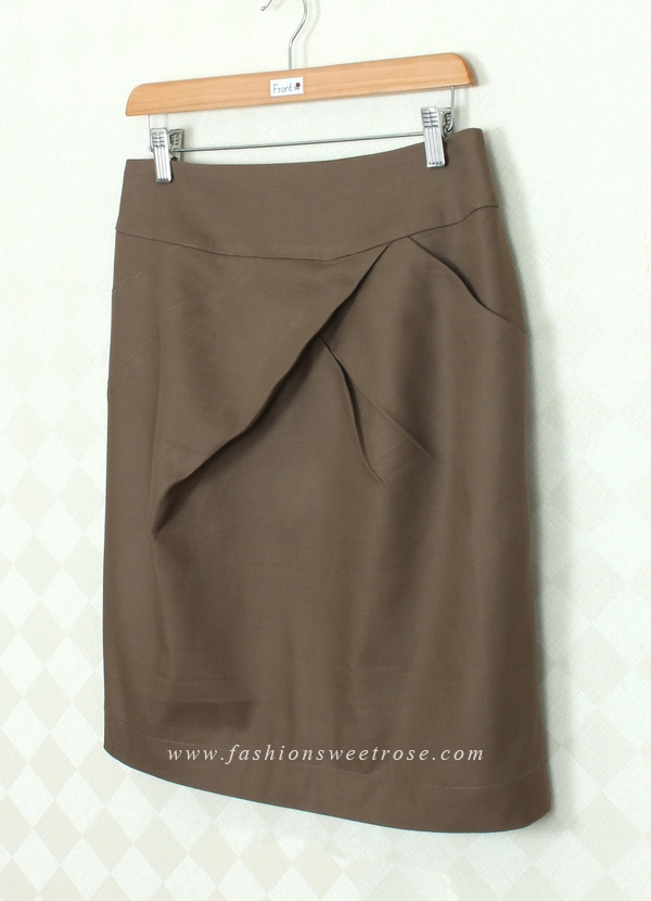 SK-362 กระโปรงแฟชั่น&ทำงาน ทรงสอบ ผ้าคอตต้อนญี่ปุ่นผสมสแปนเด็กซ์สีน้ำตาลช็อคโกแลต