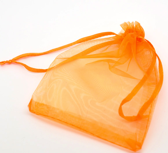 ถุงผ้า Organza สีส้มมีหูรูดปากถุง ขนาด 12cm x 9cm จำนวน 10 ใบ