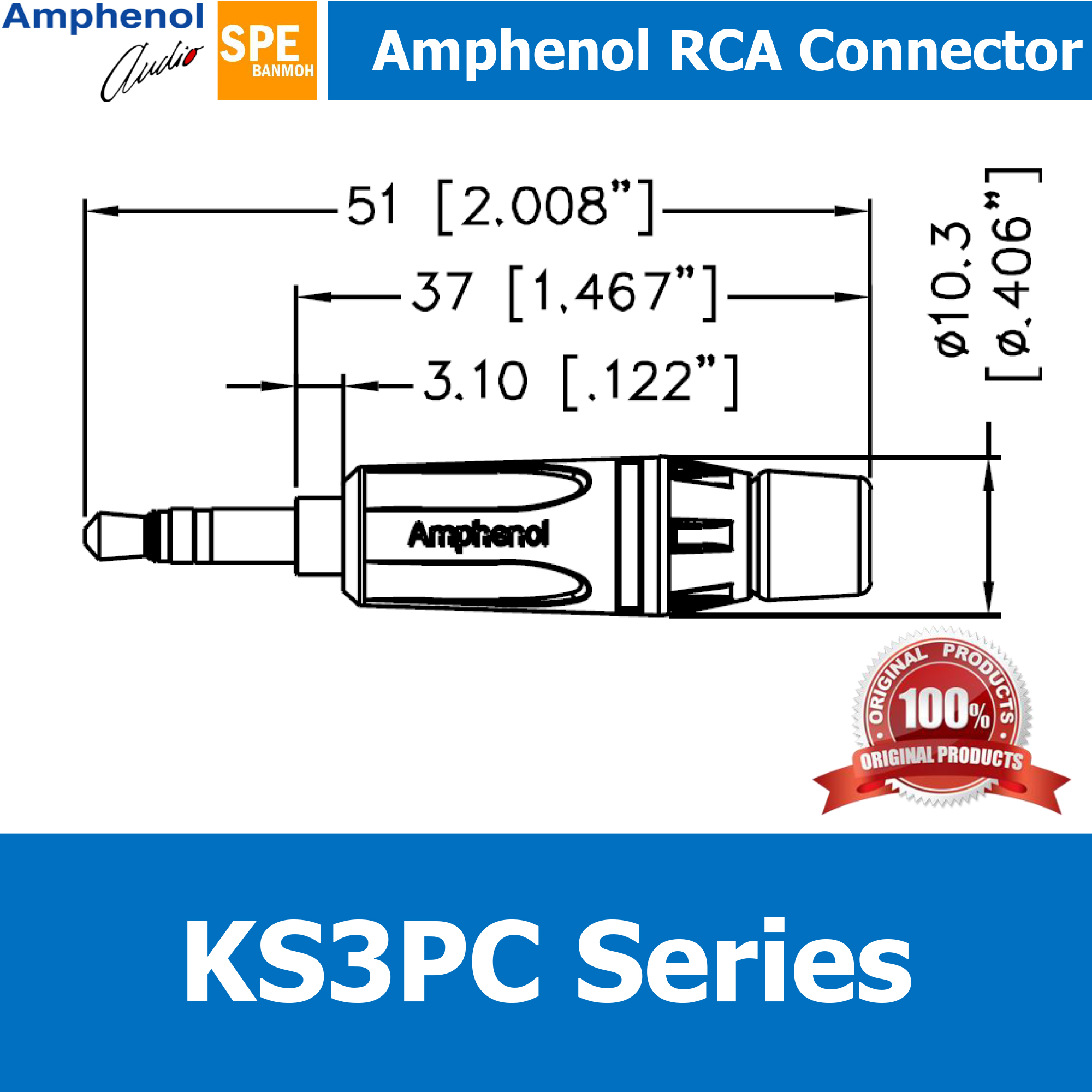 KS3PC หัว 3.5 mm สเตอริโอ KS3P Amphenol หัว Aux 3.5 3.5mm. Male TRS Audio Plug ปลั๊กไมค์เล็กสเตอริโอ 3.5 มม Mini Phone Plugs 3.5mm. K-Series Stereo